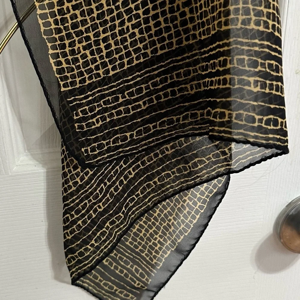 Jaeger London Scarf Black Tan Silk Geometric Grid Mosaic Oblong Large 24x60 Vnt